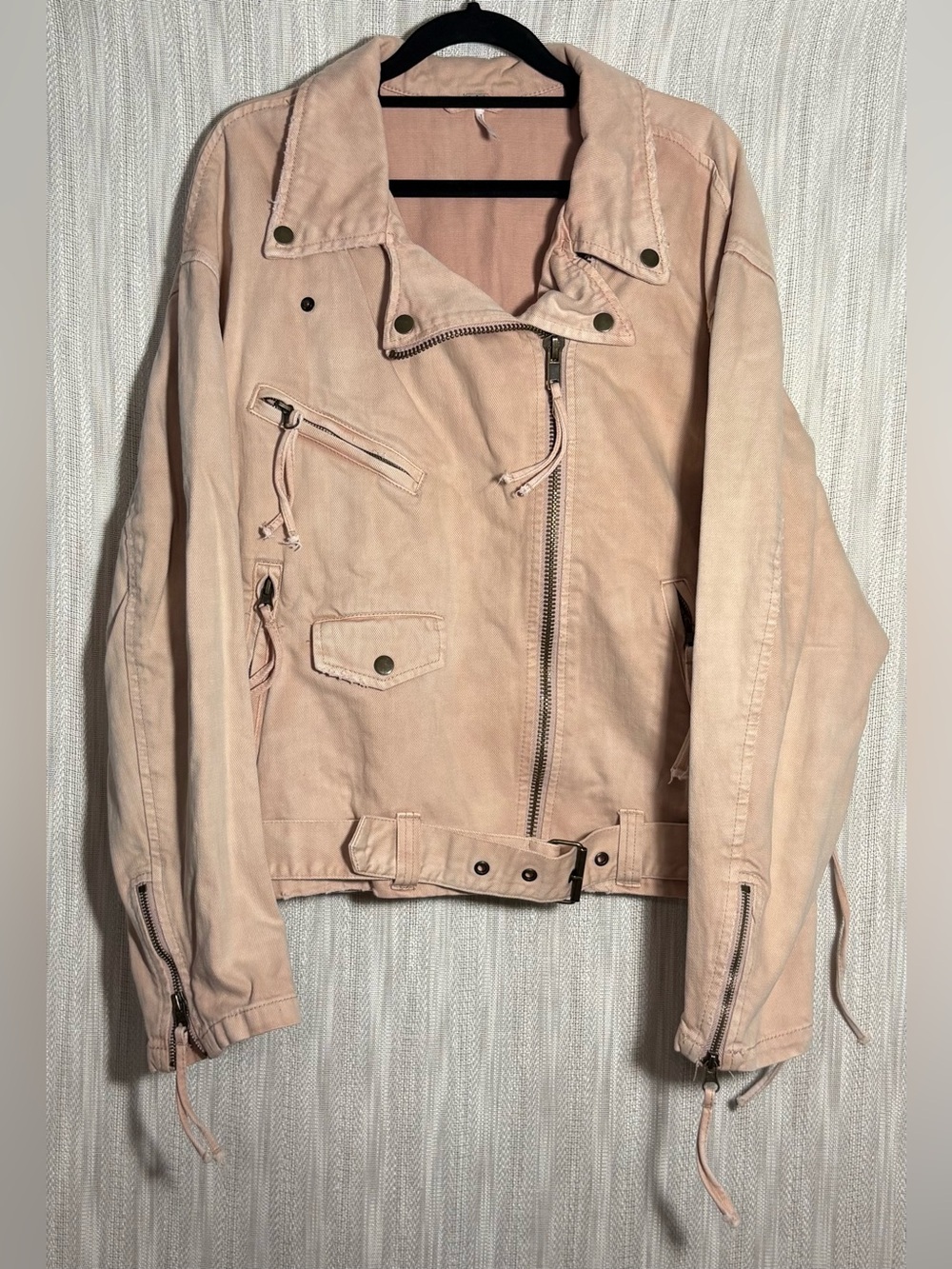 Free People Light Blush Jean Moto Jacket